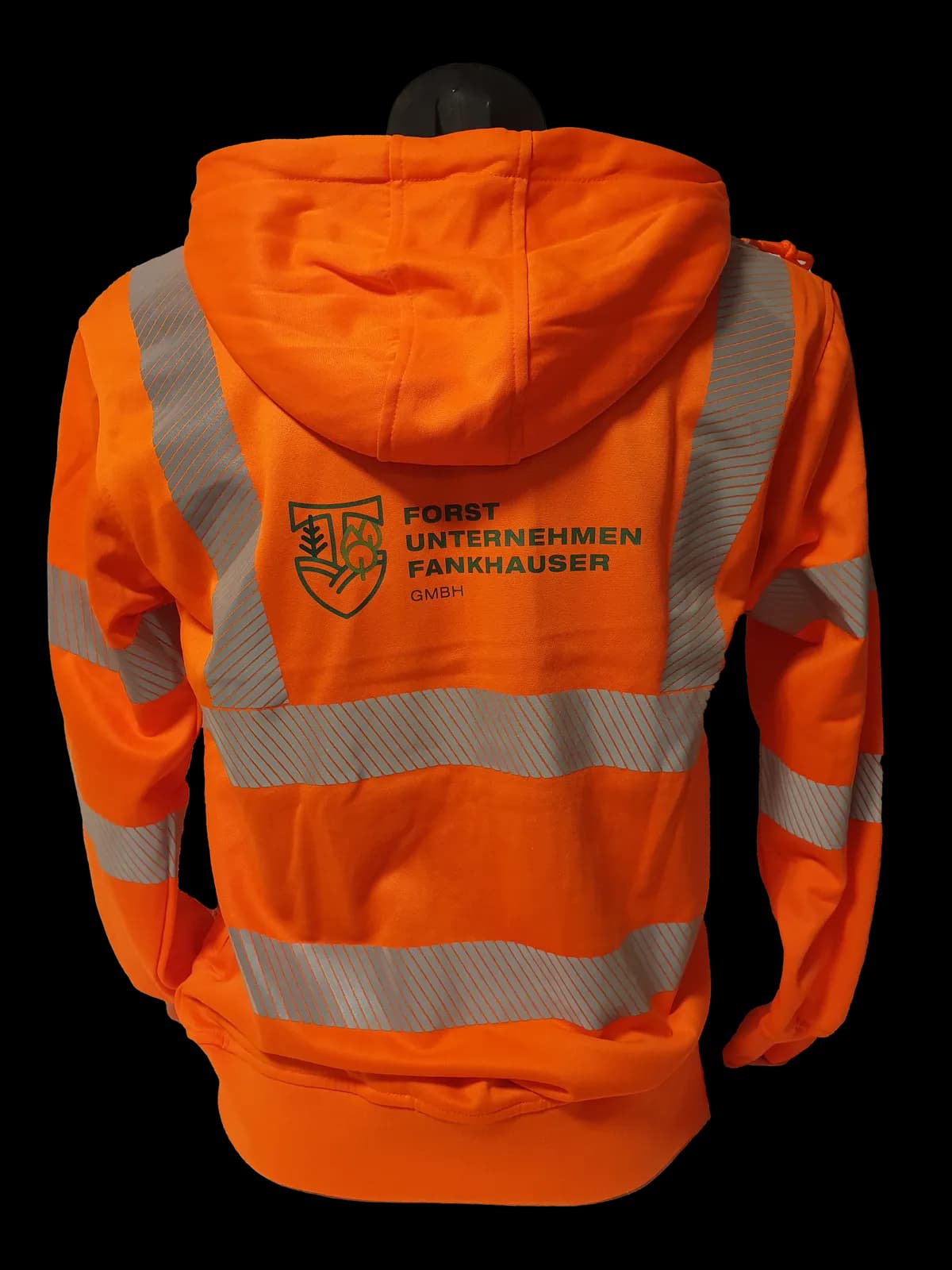 Warnschutz-Hoodie mit Firmenlogo auf dem Rücken